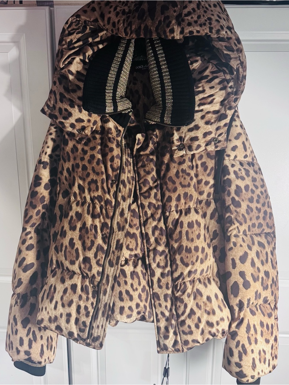 Dolce & Gabbana Leopard Print Puffer Jacket - Tan & Black Accents